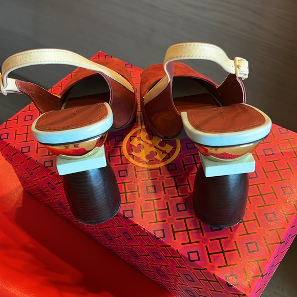 TB paprika beige color block peep toe 100mm - Picture 3 of 5